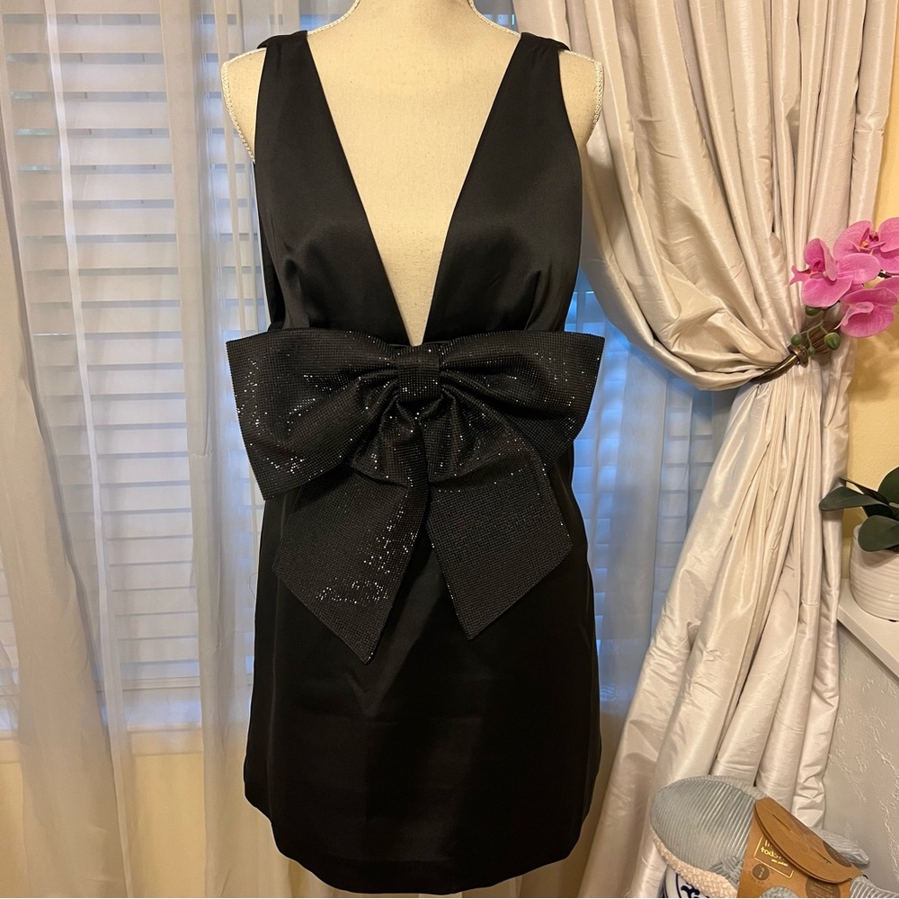 NWT Zara Black Rhinestone Bow Dress